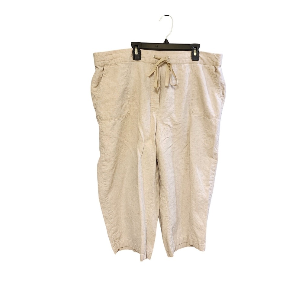 Kim Rogers Womens XL Tan Linen Blend Drawstring Elastic Waist Cropped Pants